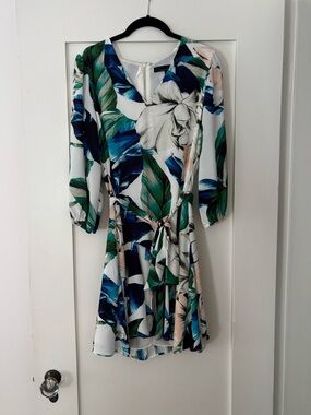 Floral Wrap-Style Women’s Dress in Blue & Green White House black market